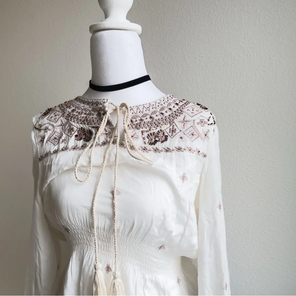 Fate Embroidered White Boho Blouse Size Small - Picture 3 of 14